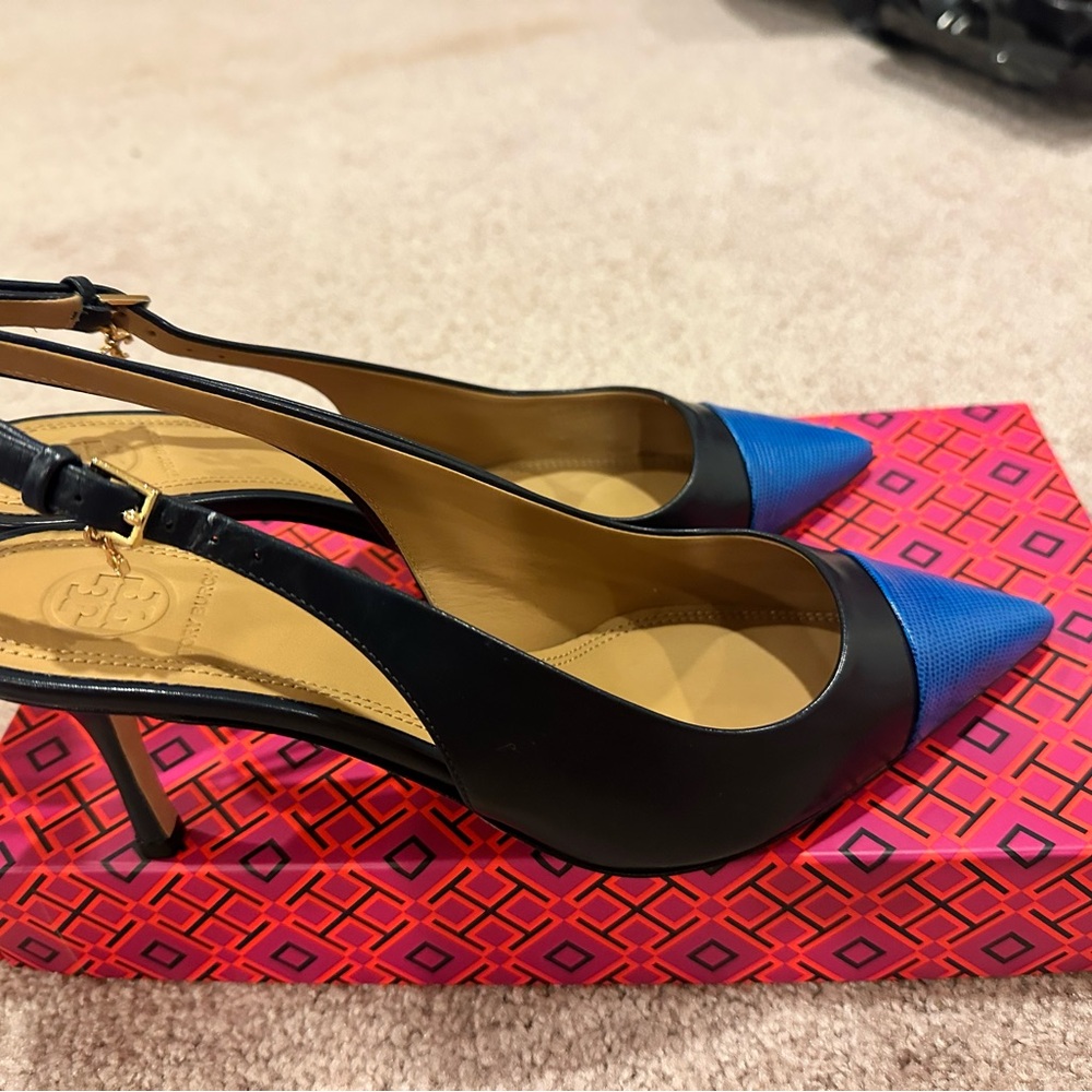 Tory Burch Black and Blue Heels